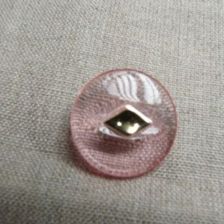 bouton acrylique à queue garnit métal rose transparent et or ,23 mm,de belle qualité