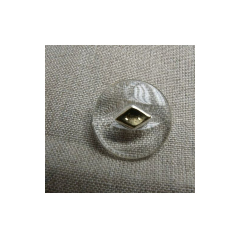 bouton acrylique a queue garnit métal bleu transparent et or ,23 mm,de belle qualité