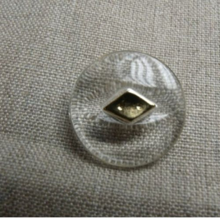 bouton acrylique a queue garnit métal bleu transparent et or ,23 mm,de belle qualité