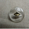 bouton acrylique a queue garnit métal bleu transparent et or ,23 mm,de belle qualité