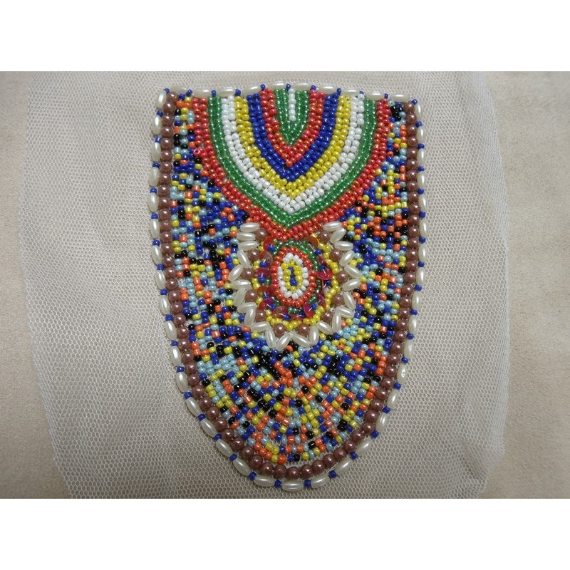 COLS PERLES-Applique ETHNIQUE 1/2 ovale - perles rocailles multicolores