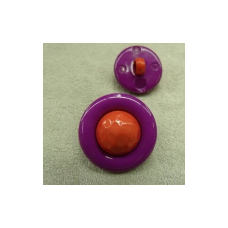 bouton acrylique bicolore composé,violet et rouge,22 mm,de belle qualité