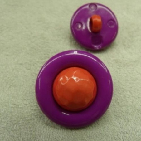 bouton acrylique bicolore composé,violet et rouge,22 mm,de belle qualité