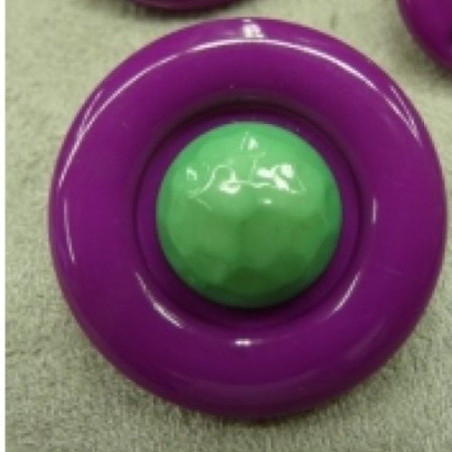 BOUTON acrylique bicolore composé violet fond vert, 28mm, de belle qualité