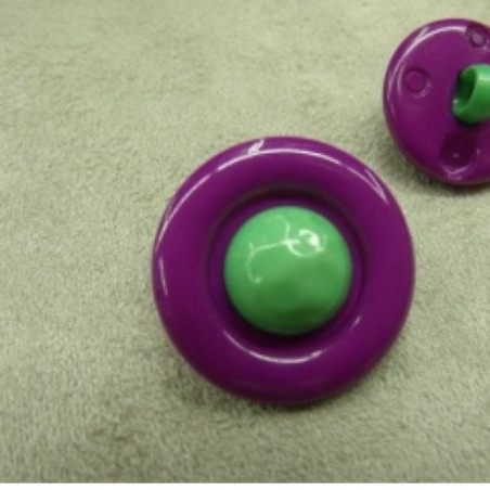 BOUTON acrylique bicolore composé violet fond vert, 22 mm, de belle qualité
