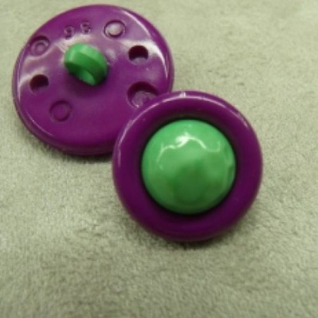 BOUTON acrylique bicolore composé violet fond vert, 17 mm, de belle qualité