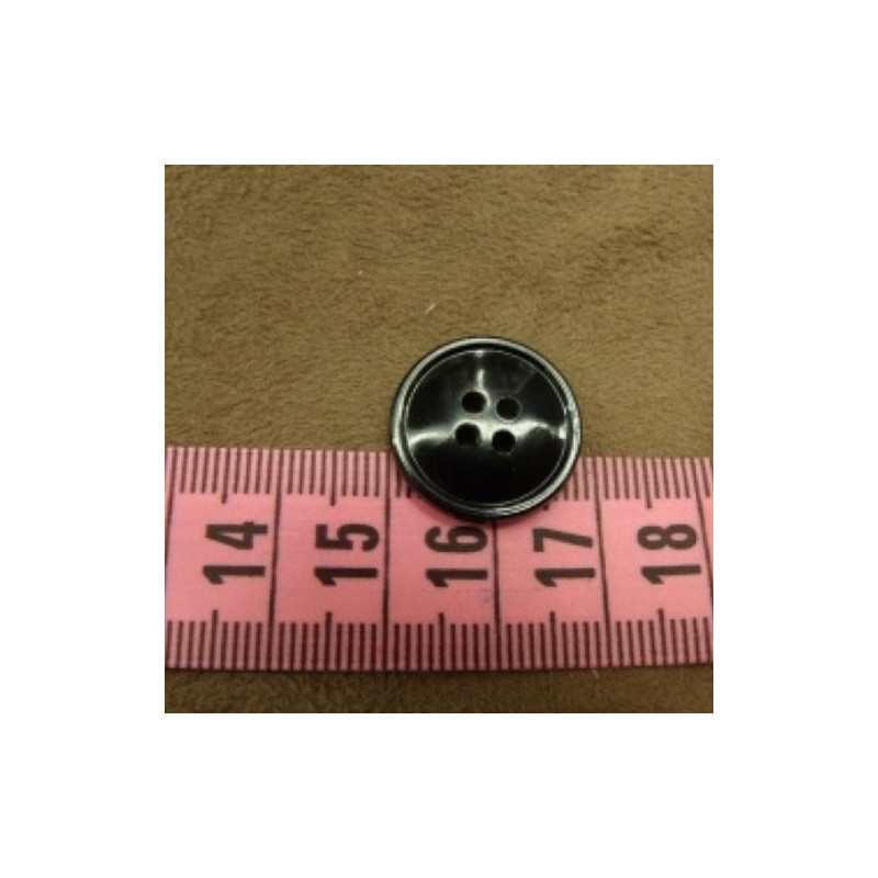 bouton acrylique noir bordure  fine à 4 trous, 18 mm,de belle qualité