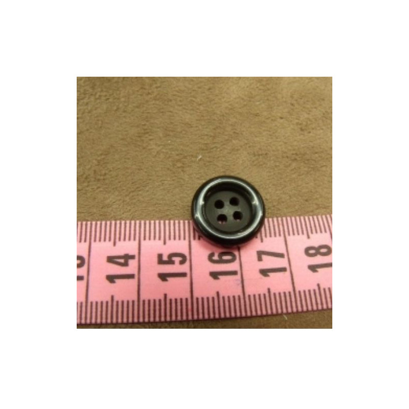bouton acrylique noir  à 4 trous, 15 mm, de belle qualité