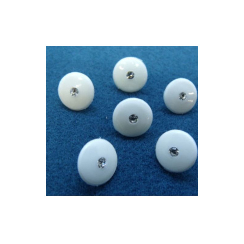 bouton acrylique blanc motif petit strass,12 mm,vendu par 6