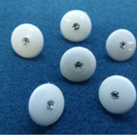 bouton acrylique blanc motif petit strass,12 mm,vendu par 6