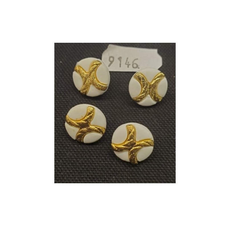 LOT DE 6 boutons acrylique composé  doré sur fond blanc à queue