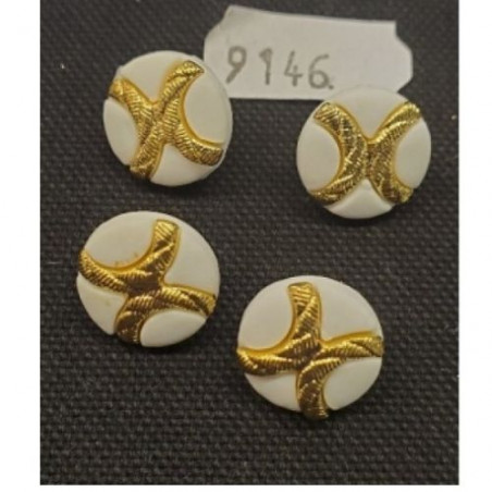 LOT DE 6 boutons acrylique composé doré sur fond blanc à queue
