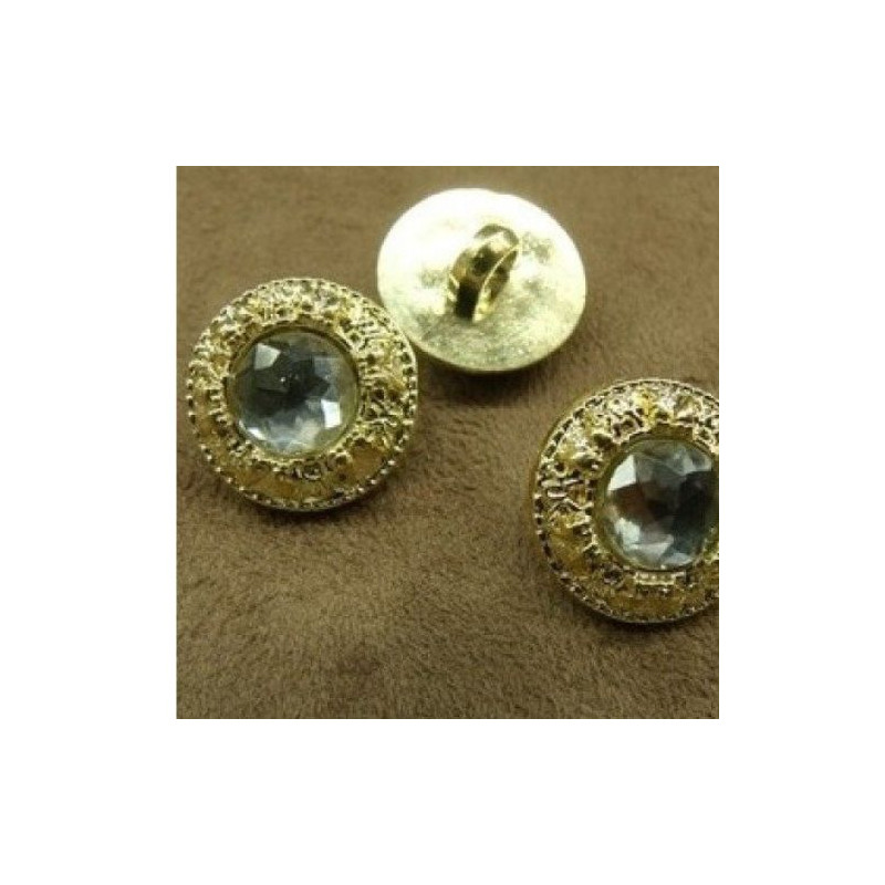 bouton or strass central acrylique à queue, 18 mm, vendu par 6