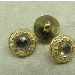 bouton or strass central acrylique à queue, 18 mm, vendu par 6