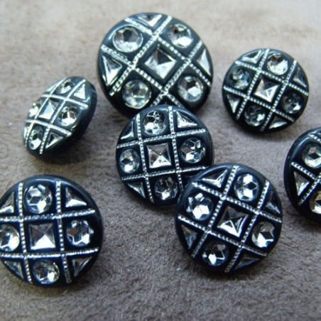 LOT DE 6 boutons acrylique noir effet strass