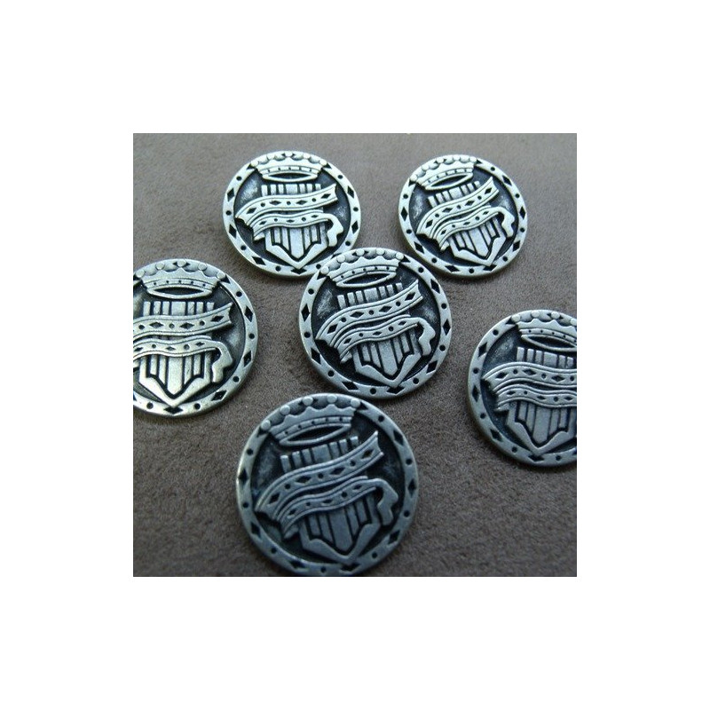 bouton métal argent,23 mm, vendu par 6