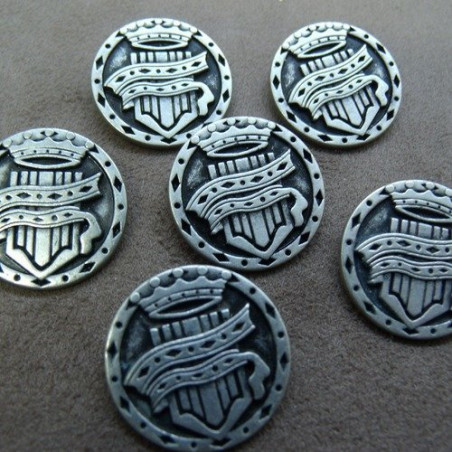 bouton métal argent,23 mm, vendu par 6