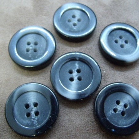 bouton acrylique à 4 trous gris et noir,25 mm, vendu par 6