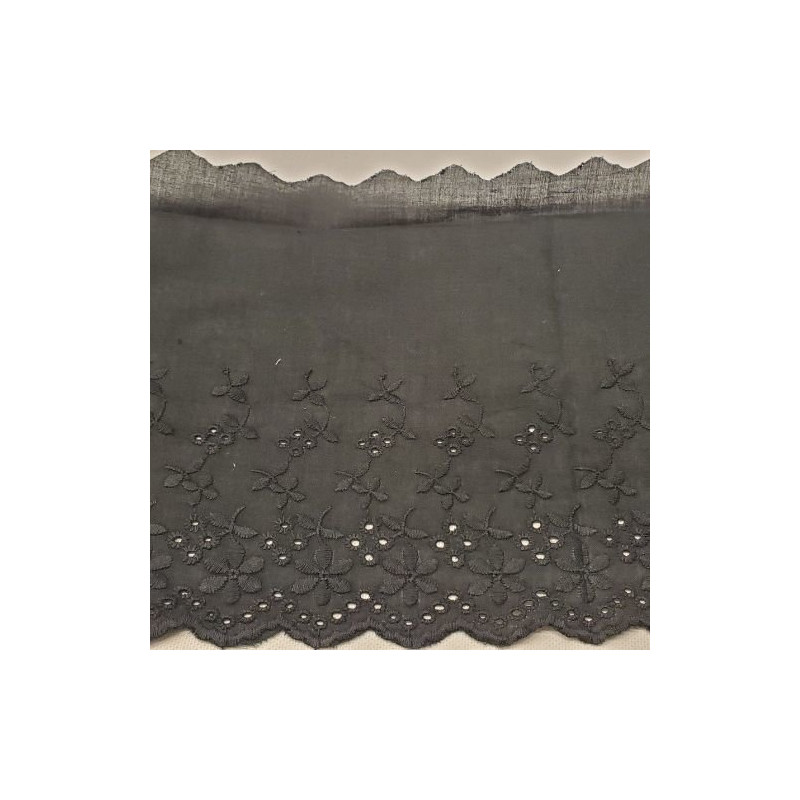 Broderie anglaise noire hauteur de broderie 10 cm/ hauteur totale 18 cm