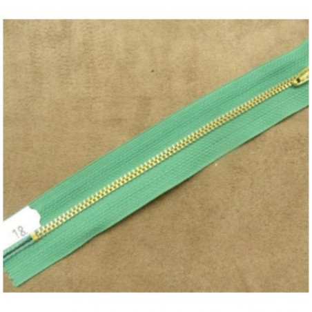 FERMETURE METALIQUE VERT /MAILLE N°3 OR,18 cm