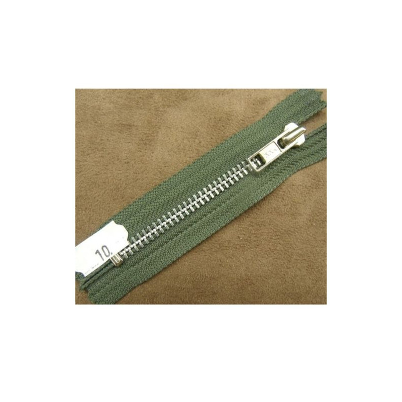 FERMETURE METALIQUE VERT KAKI MAILLE N°5 ARGENT,10 cm