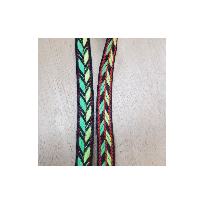 destockage RUBAN FANTAISIE réversible polyester et coton vert & jaune fluo 15 mm