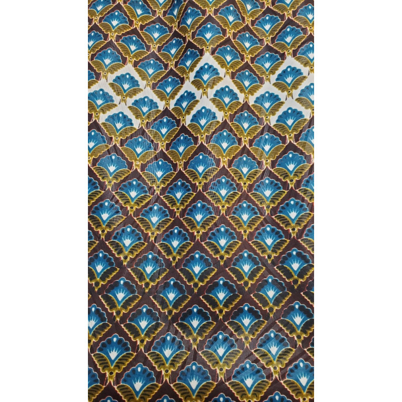 Tissu Wax Africain  Motif Géométrique Bleu & Doré 120 cm