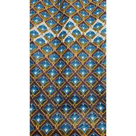 Tissu Wax Africain  Motif Géométrique Bleu & Doré 120 cm
