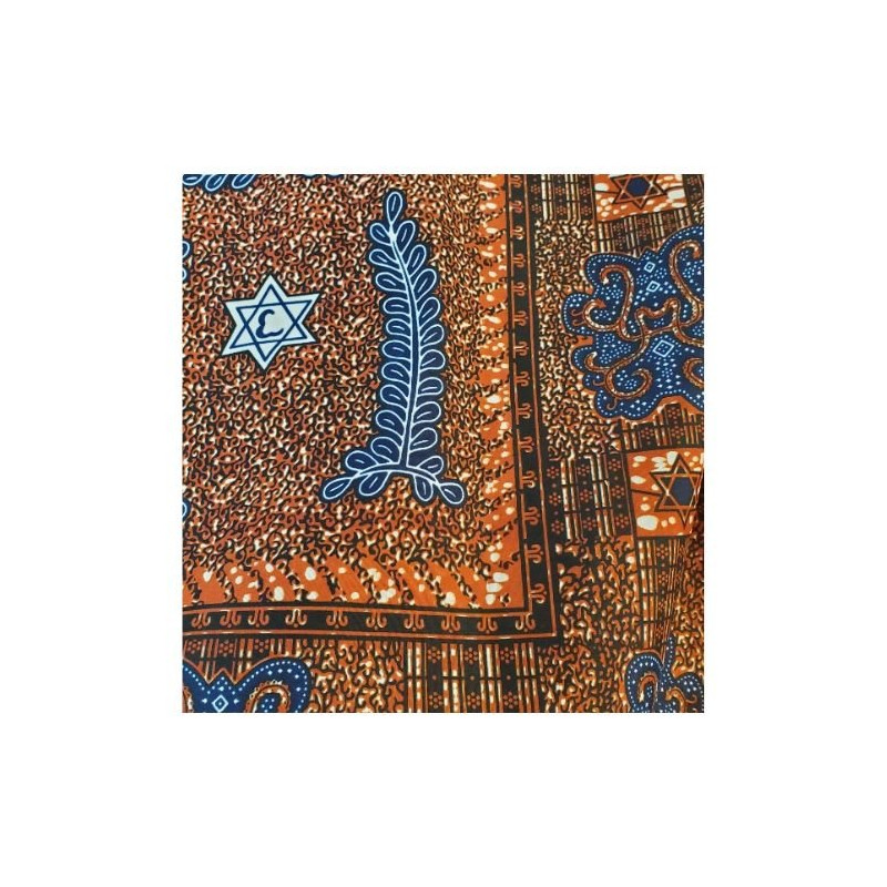 Tissu Wax Africain Motif Traditionnel Bleu & Orange 120 cm