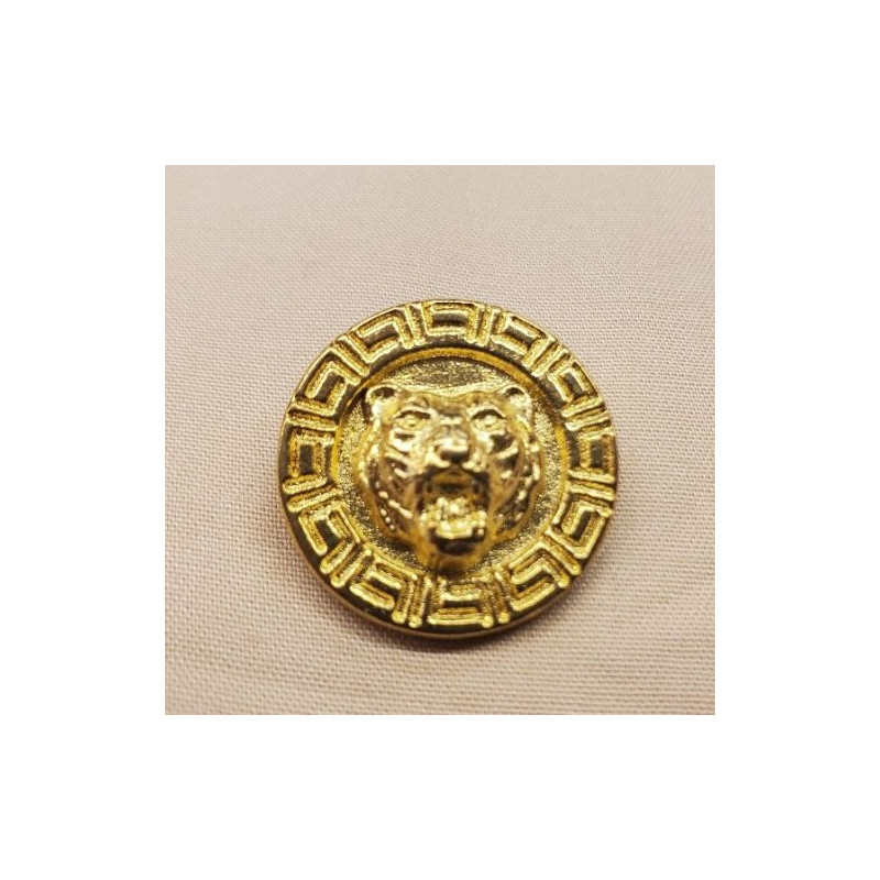 Bouton bijou en métal doré  tête de tigre en relief 23 mm