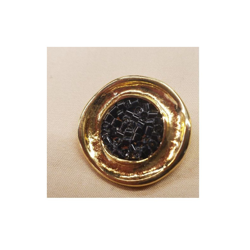 Bouton bijou en métal doré incrusté de perles en rocaille noir 30 mm