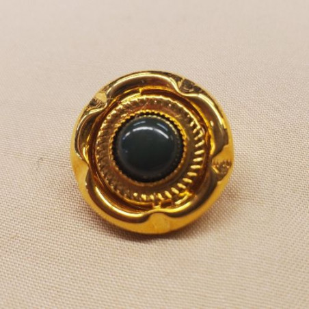 Bouton bijou en métal doré avec perles vert foncé - Disponible en 20 mm et 30 mm