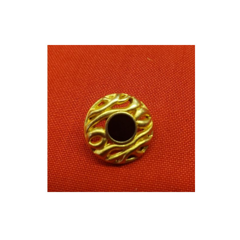 bouton/bijou métallique léger doré et noir 18 mm