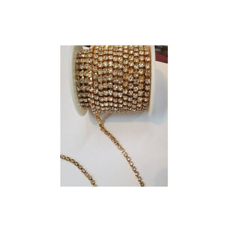 ruban strass doré sur métal 4 mm