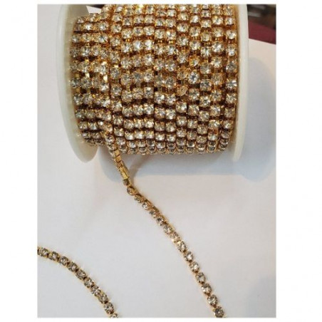 ruban strass doré sur métal 4 mm