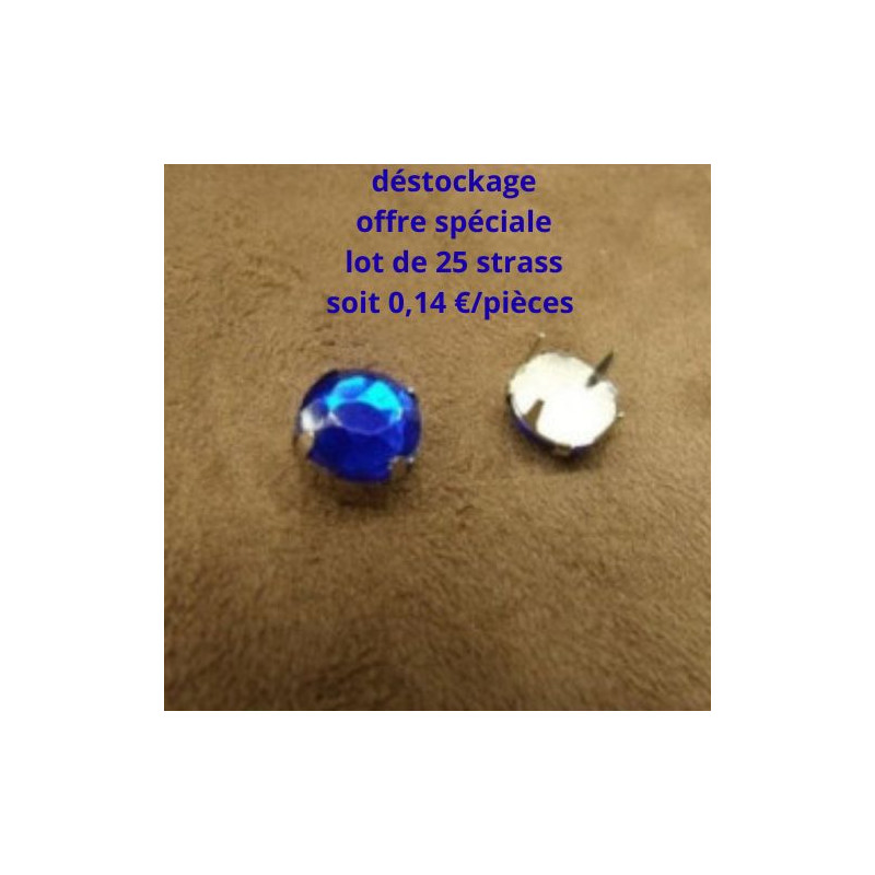 Déstockage – Lot de 25 Strass à Griffe Rond Bleu 1 cm