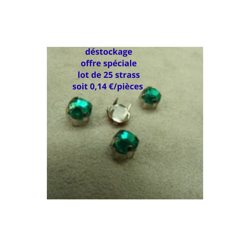 Déstockage – Lot de 25 Strass à Griffe Rond 0,6 cm – Vert, Jaune, Bleu