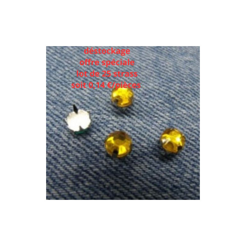 Déstockage – Lot de 25 Strass à Griffe Rond 0,6 cm – Vert, Jaune, Bleu