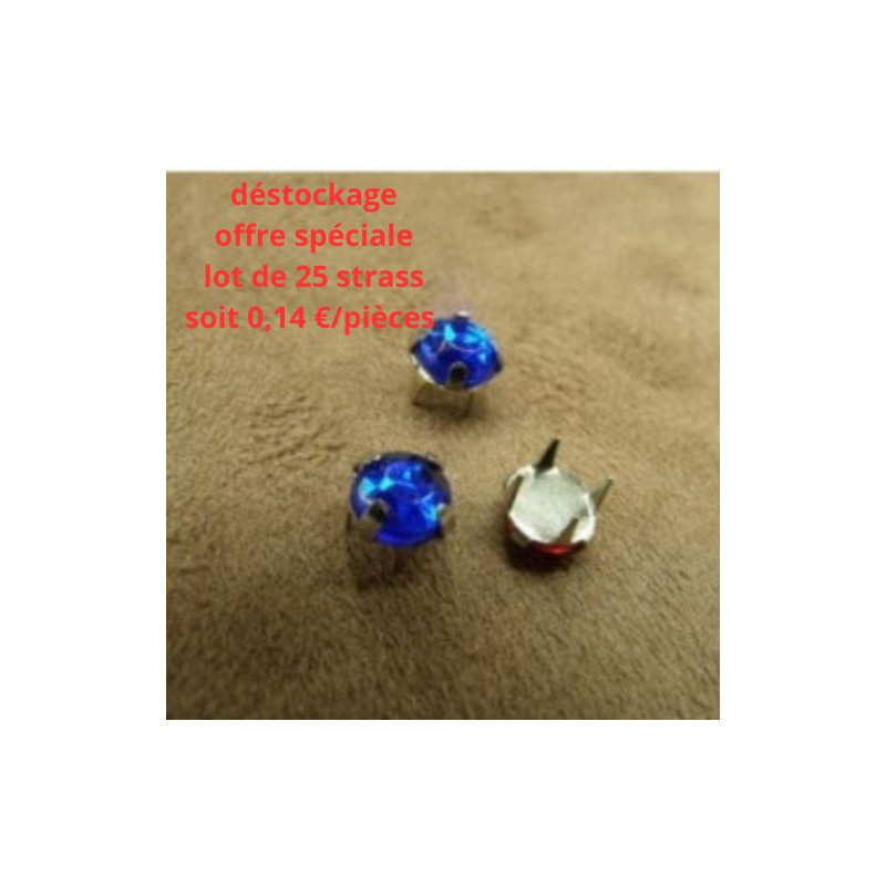 Déstockage – Lot de 25 Strass à Griffe Rond 0,6 cm – Vert, Jaune, Bleu