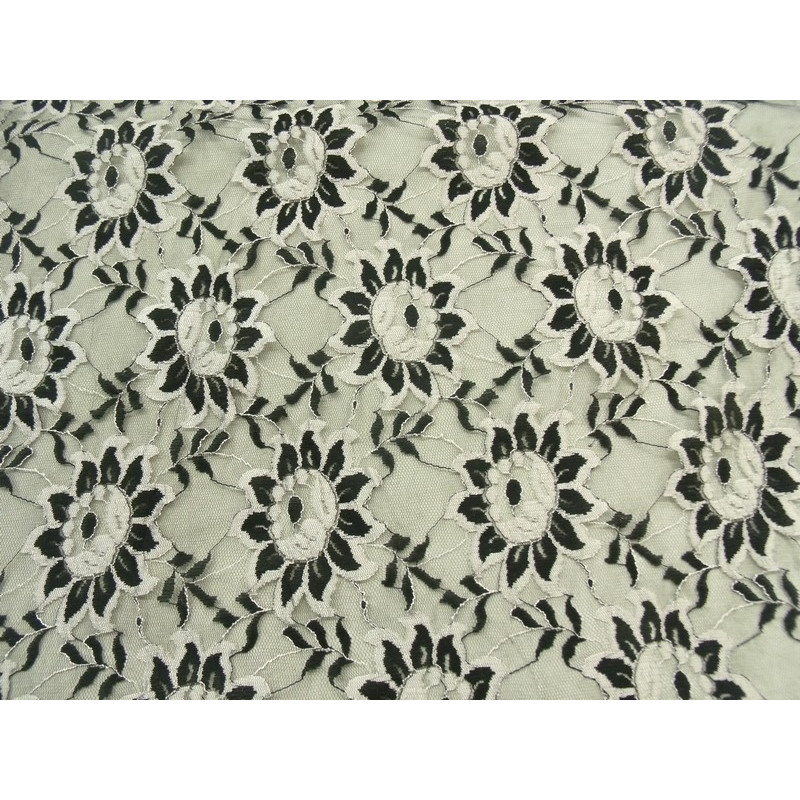 DENTELLE DE CALAIS-140cm- GRIS ET NOIR MOTIF fleurs