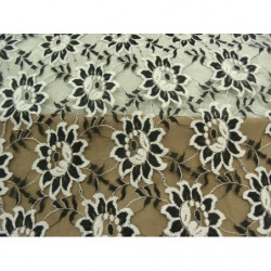 DENTELLE DE CALAIS-140cm- GRIS ET NOIR MOTIF fleurs