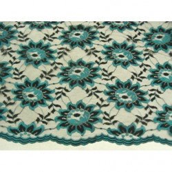 DENTELLE DE CALAIS-140cm - MOTIF FLEURS- VERT ET NOIR 