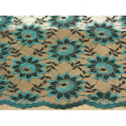 DENTELLE DE CALAIS-140cm - MOTIF FLEURS- VERT ET NOIR 