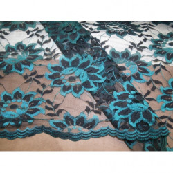 DENTELLE DE CALAIS-140cm - MOTIF FLEURS- VERT ET NOIR
