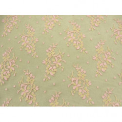 DENTELLE DE CALAIS-140cm- ROSE ET VERT 