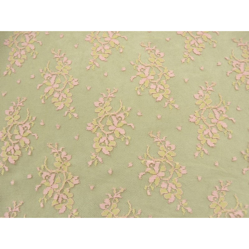 DENTELLE DE CALAIS-140cm- ROSE ET VERT 