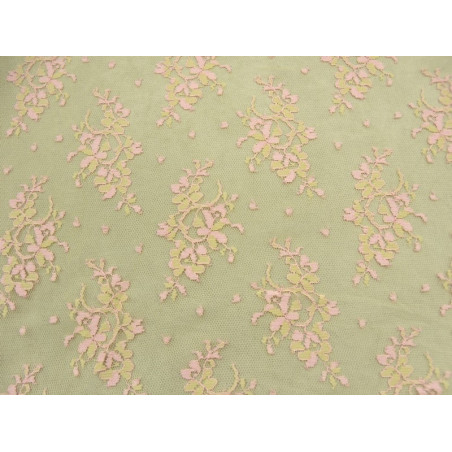 DENTELLE DE CALAIS-140cm- ROSE ET VERT DENTELLE DE CALAIS-140cm- ROSE ET VERT