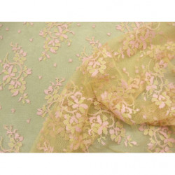 DENTELLE DE CALAIS-140cm- ROSE ET VERT 