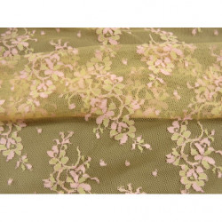 DENTELLE DE CALAIS-140cm- ROSE ET VERT 