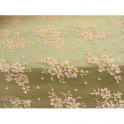 DENTELLE DE CALAIS-140cm- ROSE ET VERT 